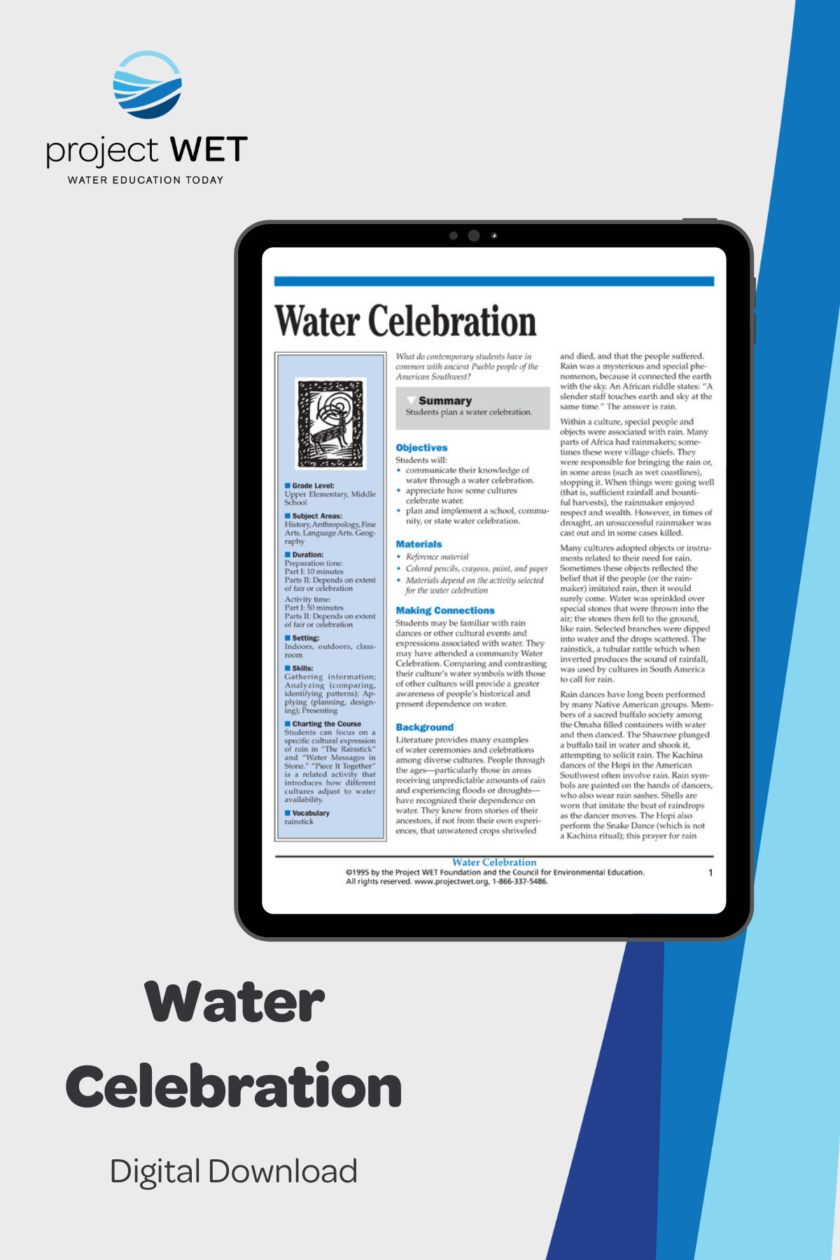 "Water Celebration" Activity, PDF DOWNLOAD