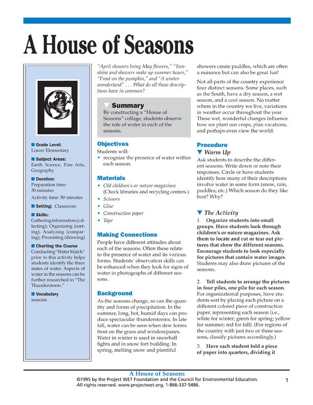 "House of Seasons" Activity, PDF DOWNLOAD