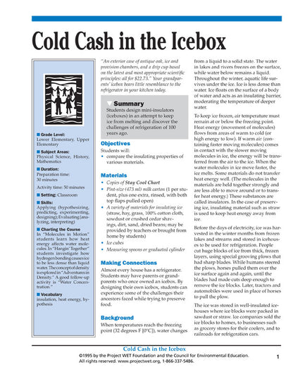 "Cold Cash in the Icebox" Activity, PDF DOWNLOAD