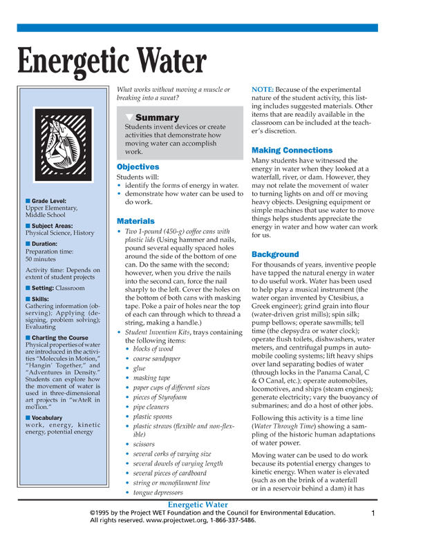"Energetic Water" Activity, PDF DOWNLOAD