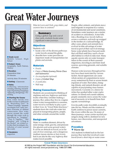 "Great Water Journeys" Activity, PDF DOWNLOAD