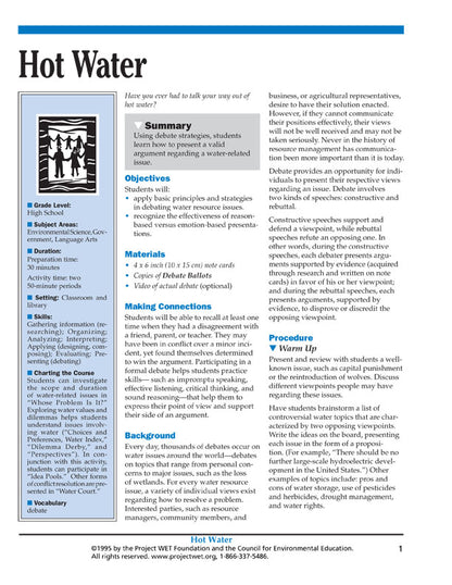 "Hot Water" Activity, PDF DOWNLOAD