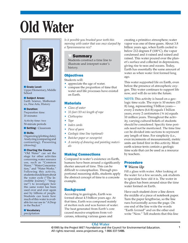 "Old Water" Activity, PDF DOWNLOAD