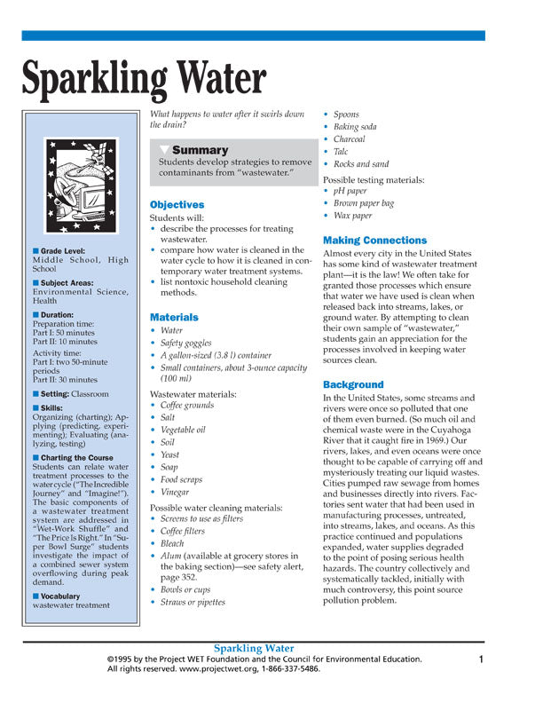 "Sparkling Water" Activity, PDF DOWNLOAD