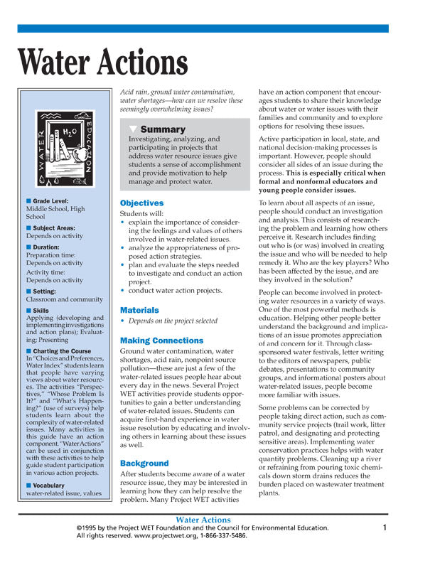 "Water Actions" Activity, PDF DOWNLOAD