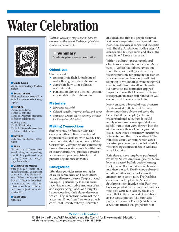 "Water Celebration" Activity, PDF DOWNLOAD
