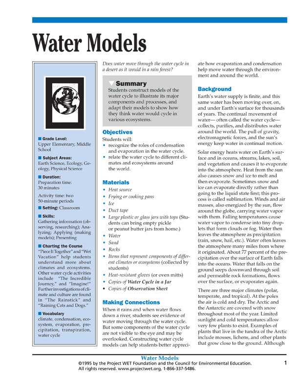 "Water Models" Activity, PDF DOWNLOAD