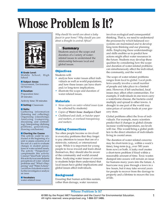 "Whose Problem is lt?" Activity, PDF DOWNLOAD
