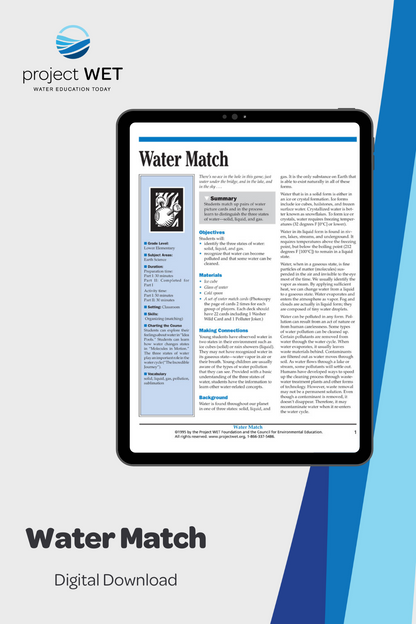 "Water Match" Activity, PDF DOWNLOAD