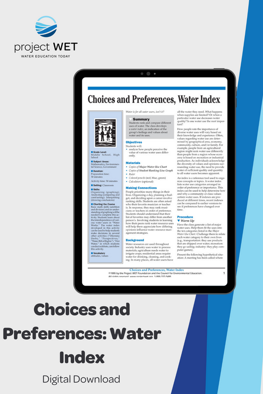 "Choices and Preferences: Water Index" Activity, PDF DOWNLOAD