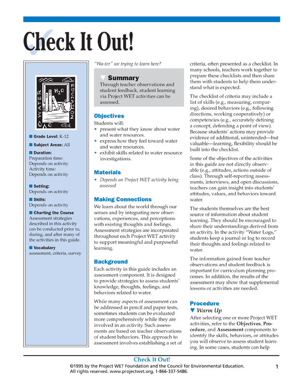 "Check It Out!" Activity, PDF DOWNLOAD