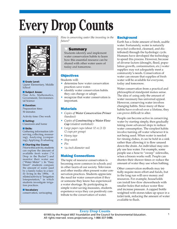 "Every Drop Counts" Activity, PDF DOWNLOAD