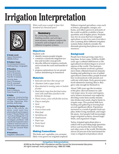 "Irrigation Interpretation" Activity, PDF DOWNLOAD