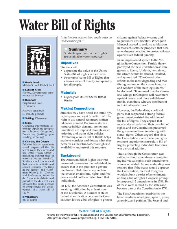 "Water Bill of Rights" Activity, PDF DOWNLOAD