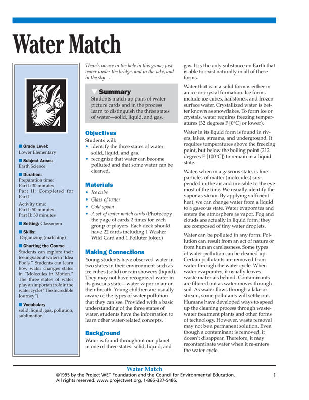"Water Match" Activity, PDF DOWNLOAD